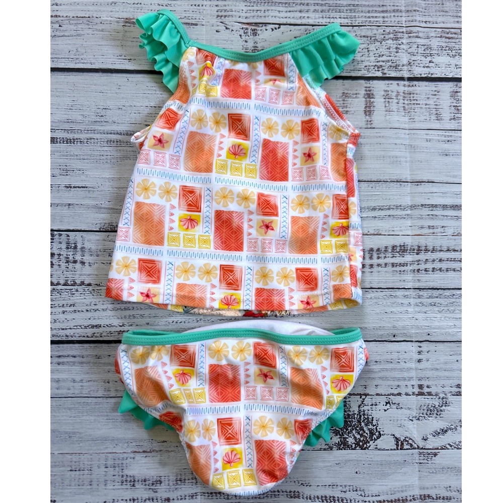 Disney Moana Swimsuit Kids Multicolor Ruffle Tankini Two Piece Set 3T - Picture 2 of 7